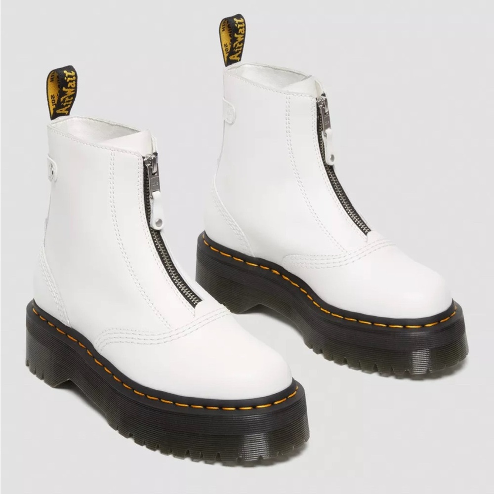DR. MARTENS Jetta Zipped Sendal Leather Platform Boots in White Size 38 EU 7 US